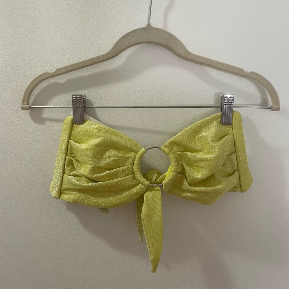 Yellow Bow Tie Bandeau Top - High Waisted Cheeky Rouched Bottoms
